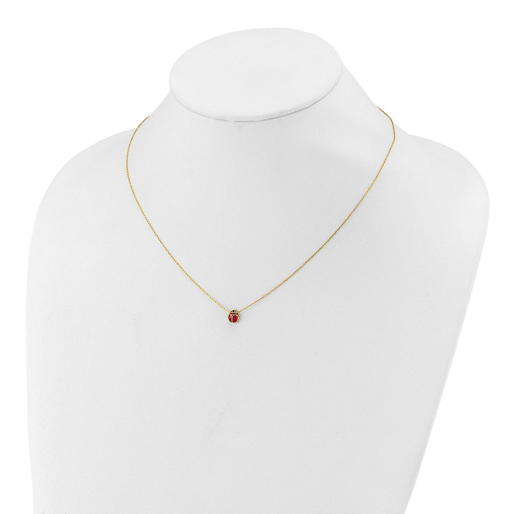 14K Yellow Gold Polished Red And Black Enameled Ladybug 17 Inch Necklace Plus 1 Extender