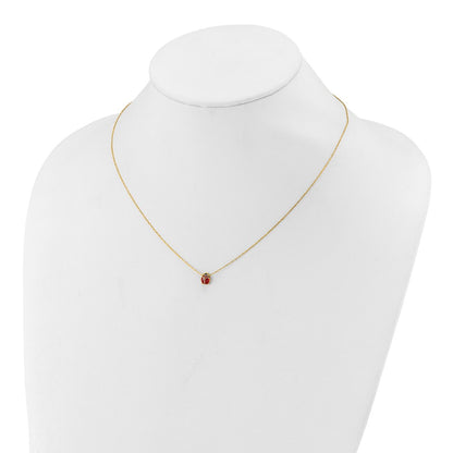 14K Yellow Gold Polished Red And Black Enameled Ladybug 17 Inch Necklace Plus 1 Extender