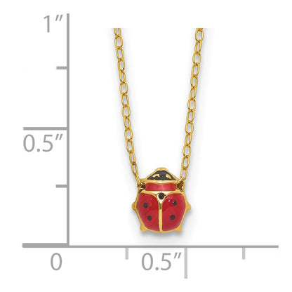 14K Yellow Gold Polished Red And Black Enameled Ladybug 17 Inch Necklace Plus 1 Extender