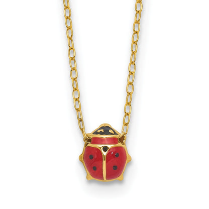 14K Yellow Gold Polished Red And Black Enameled Ladybug 17 Inch Necklace Plus 1 Extender