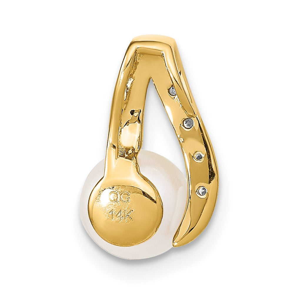 14K Yellow & Rhodium 7 8mm Button White Fwc Pearl And Diamond Pendant