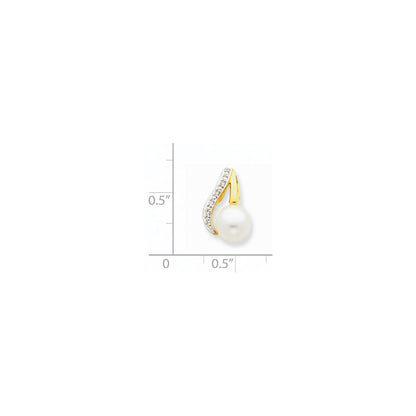 14K Yellow & Rhodium 7 8mm Button White Fwc Pearl And Diamond Pendant