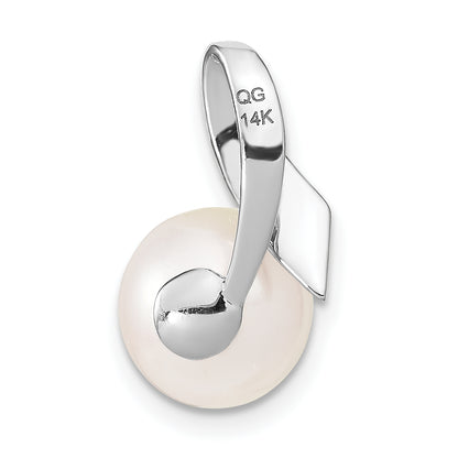 14k White Gold 14k White Gold 8-9mm Button FWC Pearl Satin Finish Pendant Slide