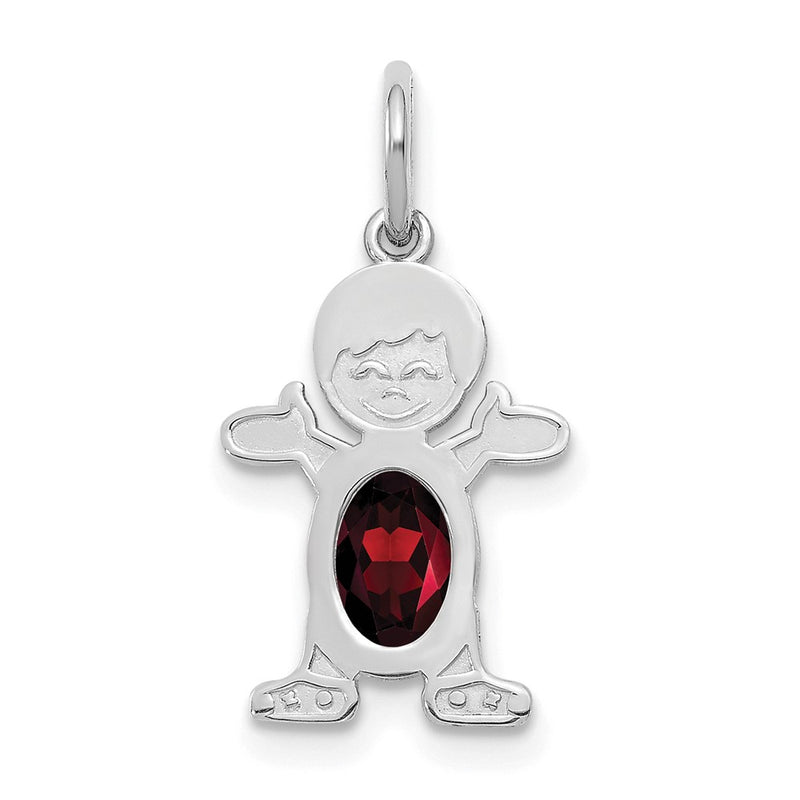 14k White Gold 14K White Gold Boy 6x4 Oval Genuine Garnet-January