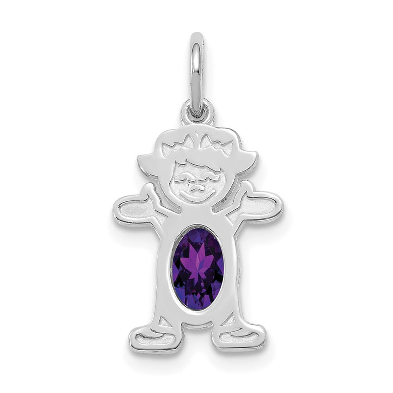 14k White Gold 14K White Gold Girl 6x4 Oval Genuine Amethyst-February