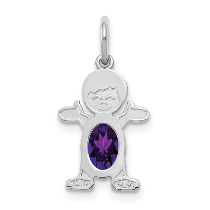 14k White Gold 14K White Gold Boy 6x4 Oval Genuine Amethyst-February