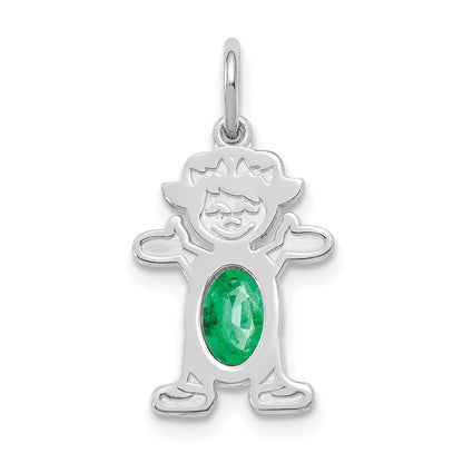 14k White Gold 14K White Gold Girl 6x4 Oval Genuine Emerald-May