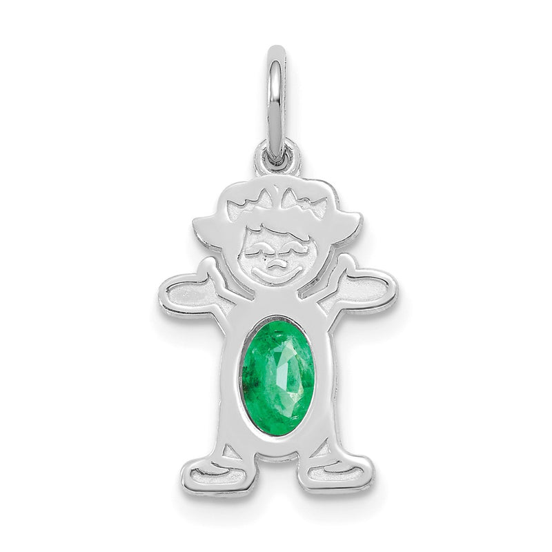 14k White Gold 14K White Gold Girl 6x4 Oval Genuine Emerald-May