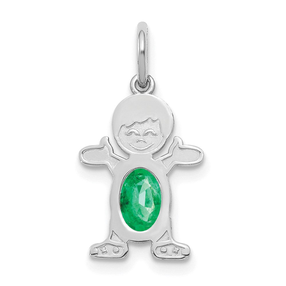 14k White Gold 14K White Gold Boy 6x4 Oval Genuine Emerald-May