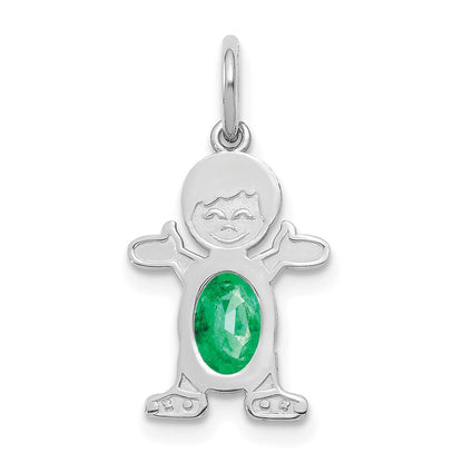 14k White Gold 14K White Gold Boy 6x4 Oval Genuine Emerald-May