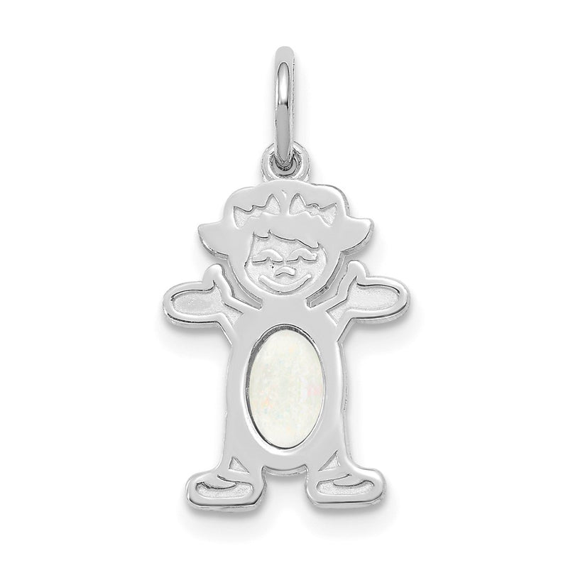 14k White Gold 14K White Gold Girl 6x4 Oval Genuine Opal-October