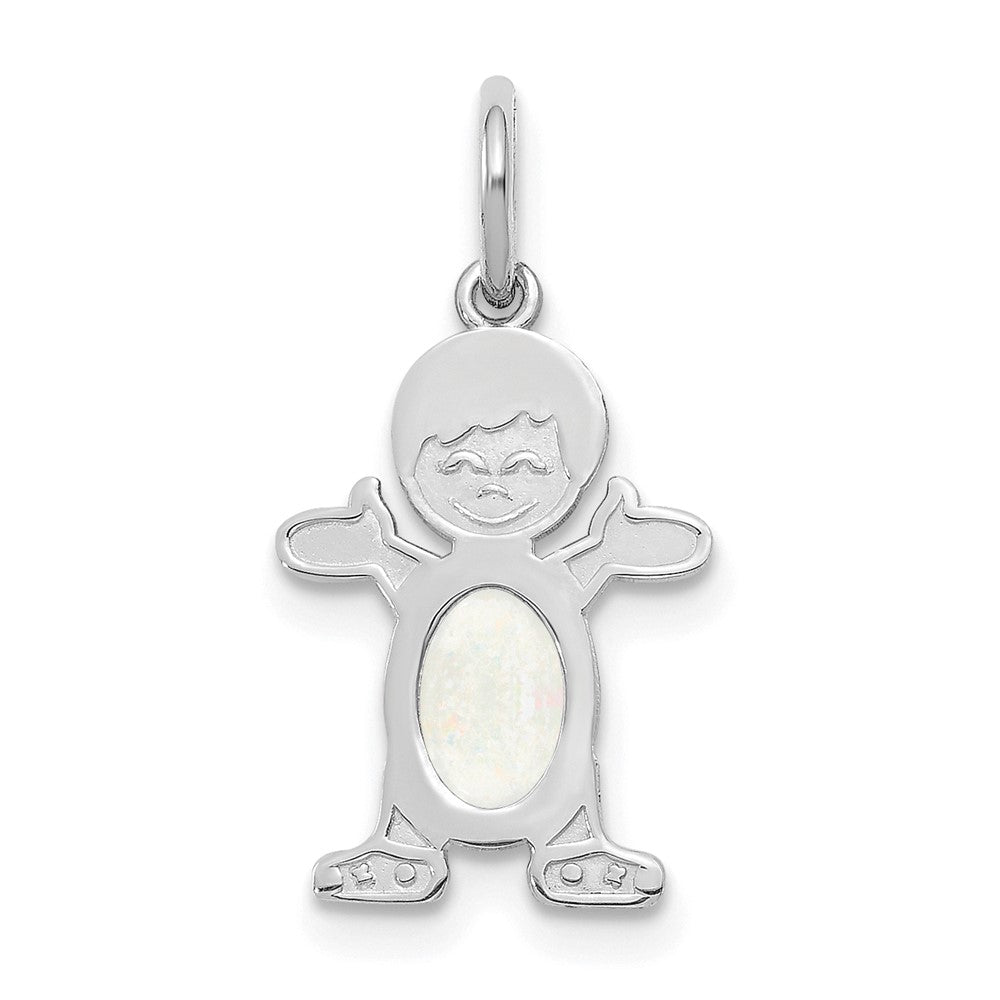 14k White Gold 14K White Gold Boy 6x4 Oval Genuine Opal-October