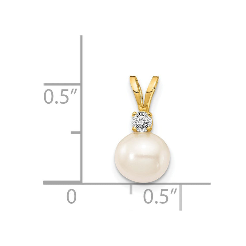 14k Yellow Gold 14k 6mm White FW Cultured Pearl AA Diamond Pendant