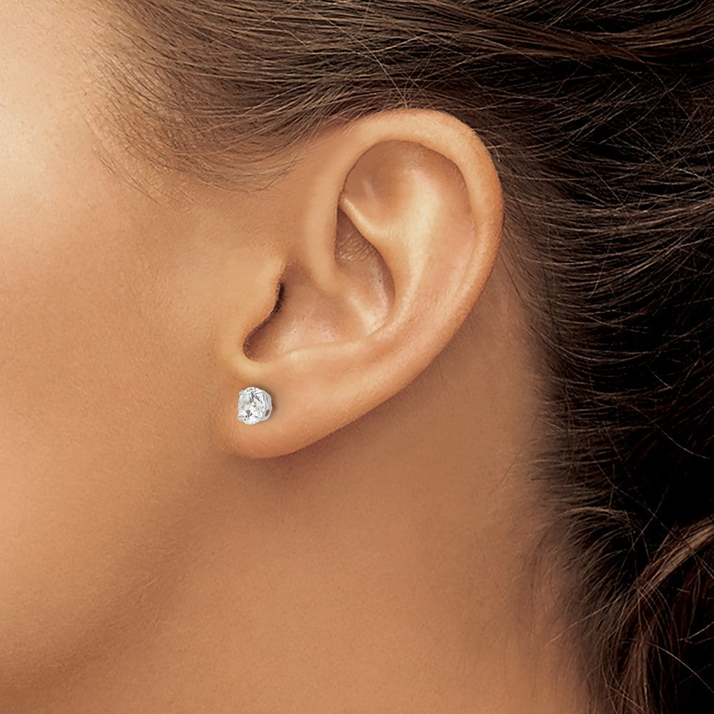 14K White Gold 6mm Round Cz Post Earrings