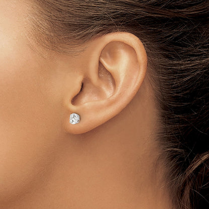 14K White Gold 6mm Round Cz Post Earrings