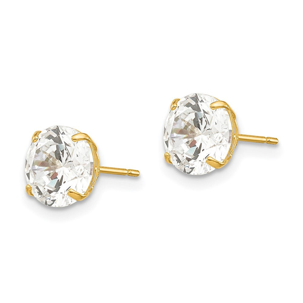 14K Yellow Gold 7mm Round Cz Post Earrings