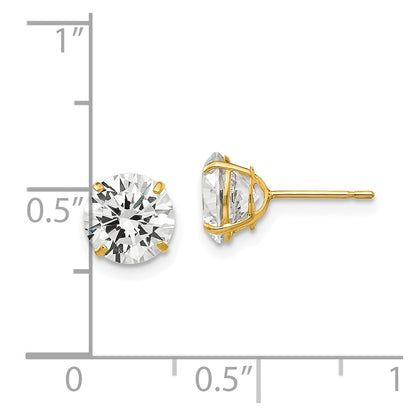 14K Yellow Gold 7mm Round Cz Post Earrings