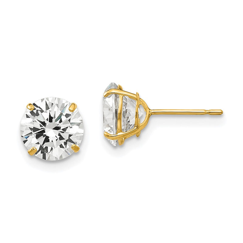 14K Yellow Gold 7mm Round Cz Post Earrings