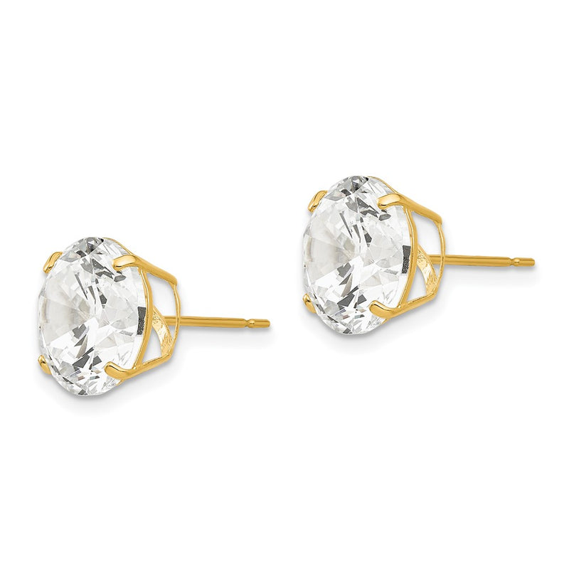 14K Yellow Gold 10mm Round Cz Post Earrings