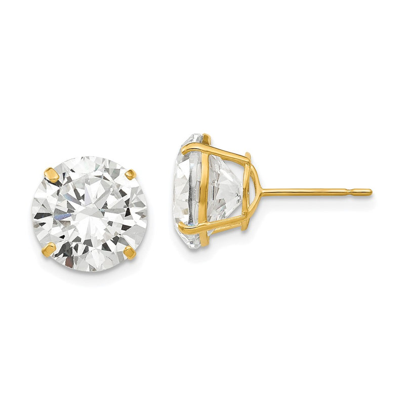 14K Yellow Gold 10mm Round Cz Post Earrings