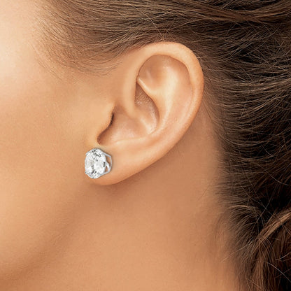 14K White Gold 10mm Round Cz Post Earrings