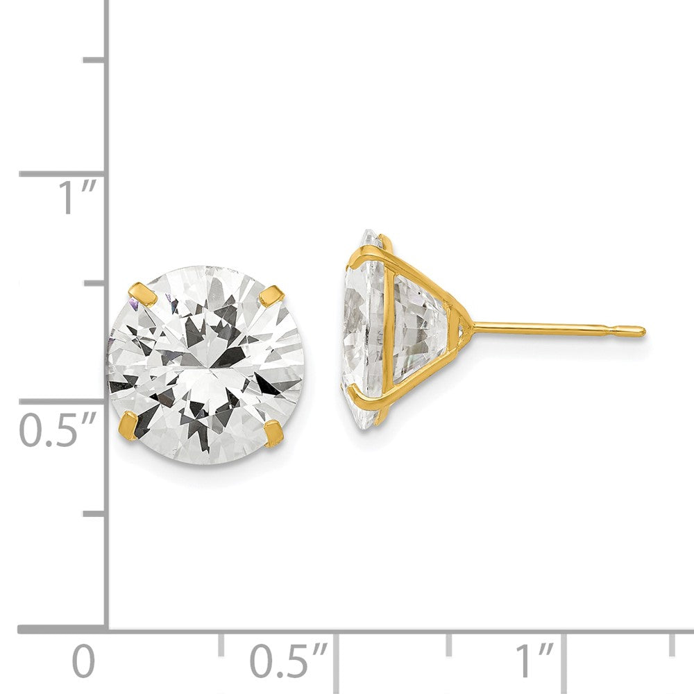 14K Yellow Gold 11mm Round Cz Post Earrings