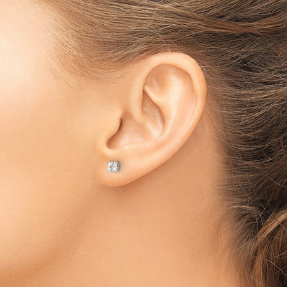14K White Gold 4mm Square Cz Post Earrings