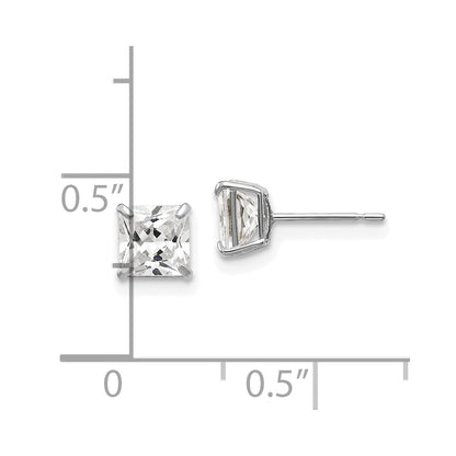 14K White Gold 5mm Square Cz Post Earrings