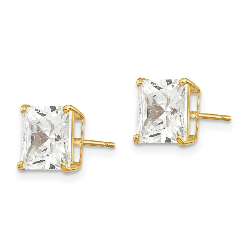 14K Yellow Gold 7mm Square Cz Post Earrings