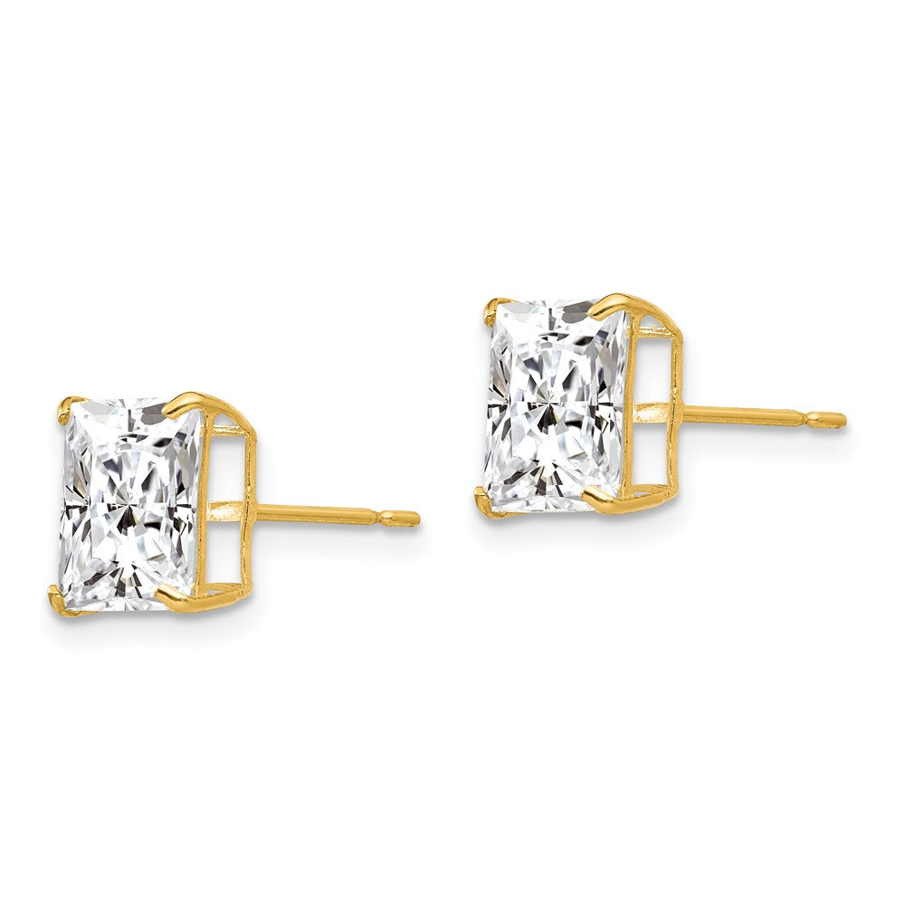 14K Yellow Gold 8mm Square Cz Post Earrings