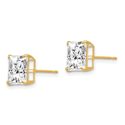 14K Yellow Gold 8mm Square Cz Post Earrings