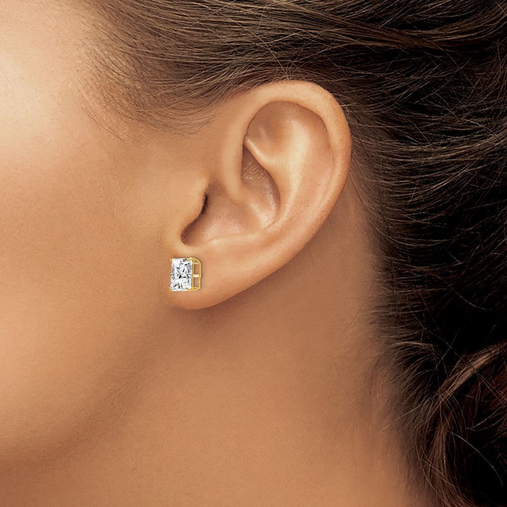 14K Yellow Gold 8mm Square Cz Post Earrings