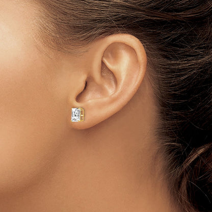 14K Yellow Gold 8mm Square Cz Post Earrings