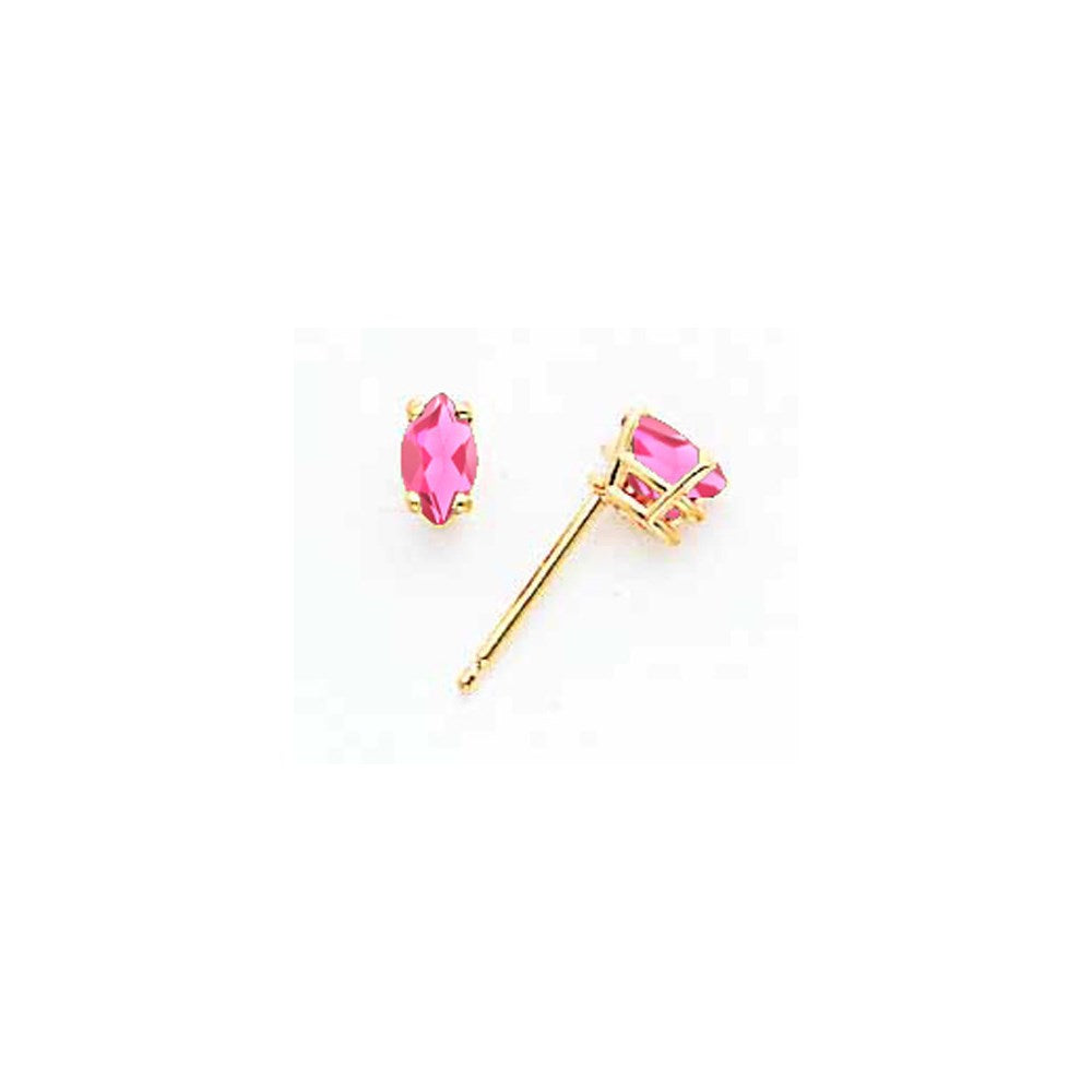 14K Yellow Gold 5x2.5mm Marquise Pink Tourmaline Earring