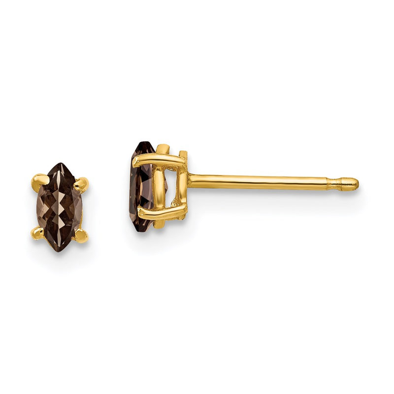 14k Yellow Gold 5x2.5 Marquise Smok Yellow Gold Quartz Earring