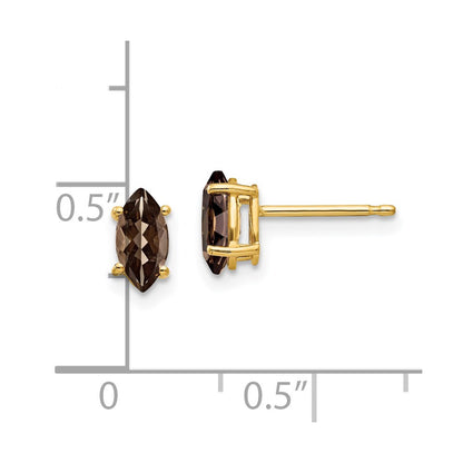 14k Yellow Gold 7x3.5 Marquise Smok Yellow Gold Quartz Earring