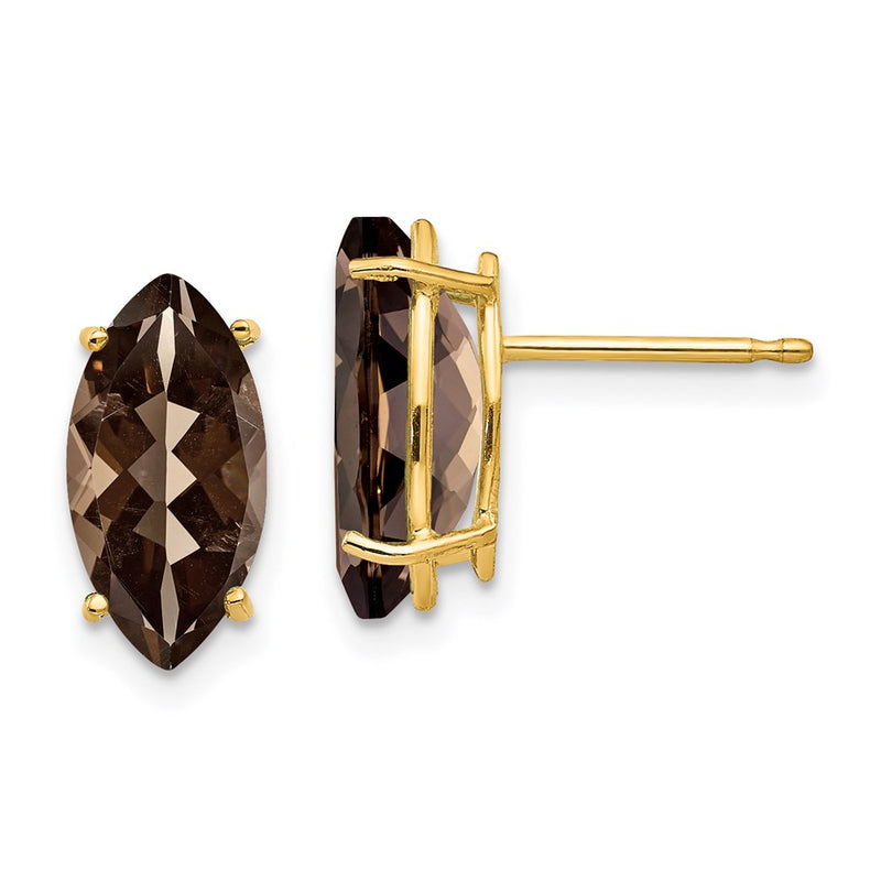 14k Yellow Gold 10x5 Marquise Smok Yellow Gold Quartz Earring