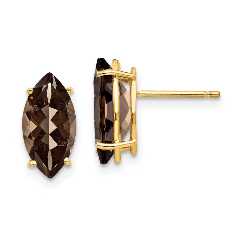 14k Yellow Gold 12x6 Marquise Smok Yellow Gold Quartz Earring