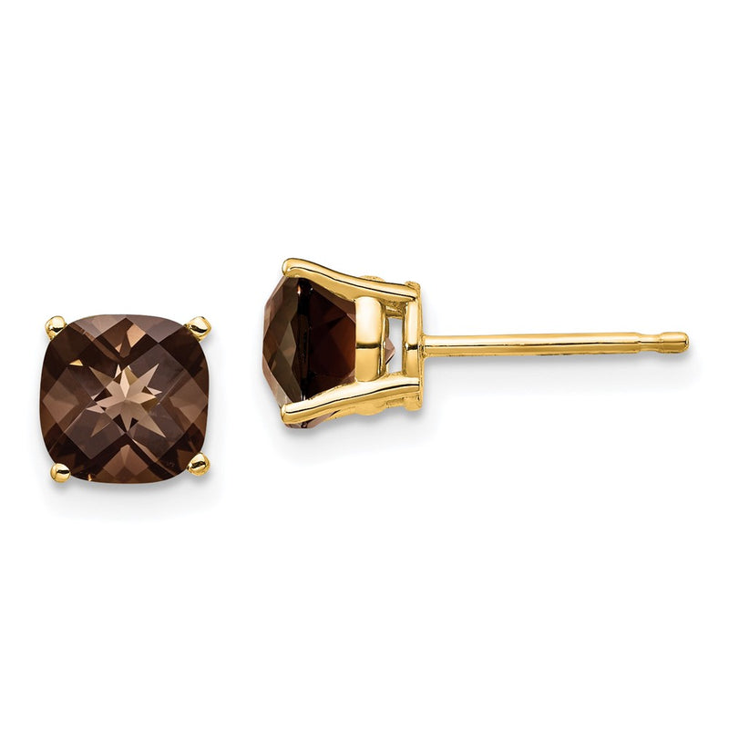 14k Yellow Gold 6mm Cushion Smok Yellow Gold Quartz Earring