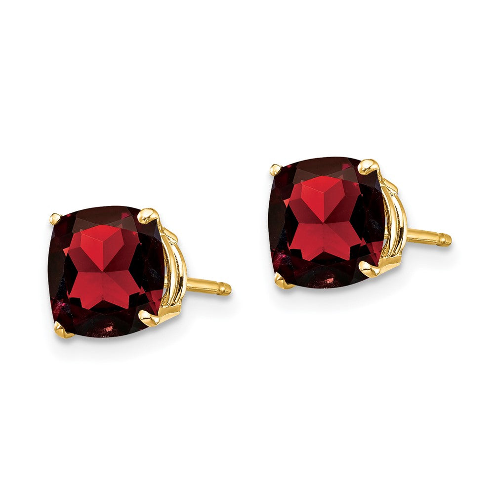 Solid 14k Yellow Gold 7x7mm Cushion Simulated Garnet ChecKer Earring