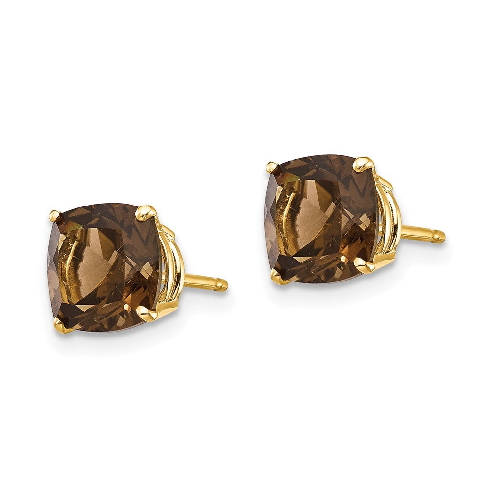 14k Yellow Gold 7mm Cushion Smok Yellow Gold Quartz Earring