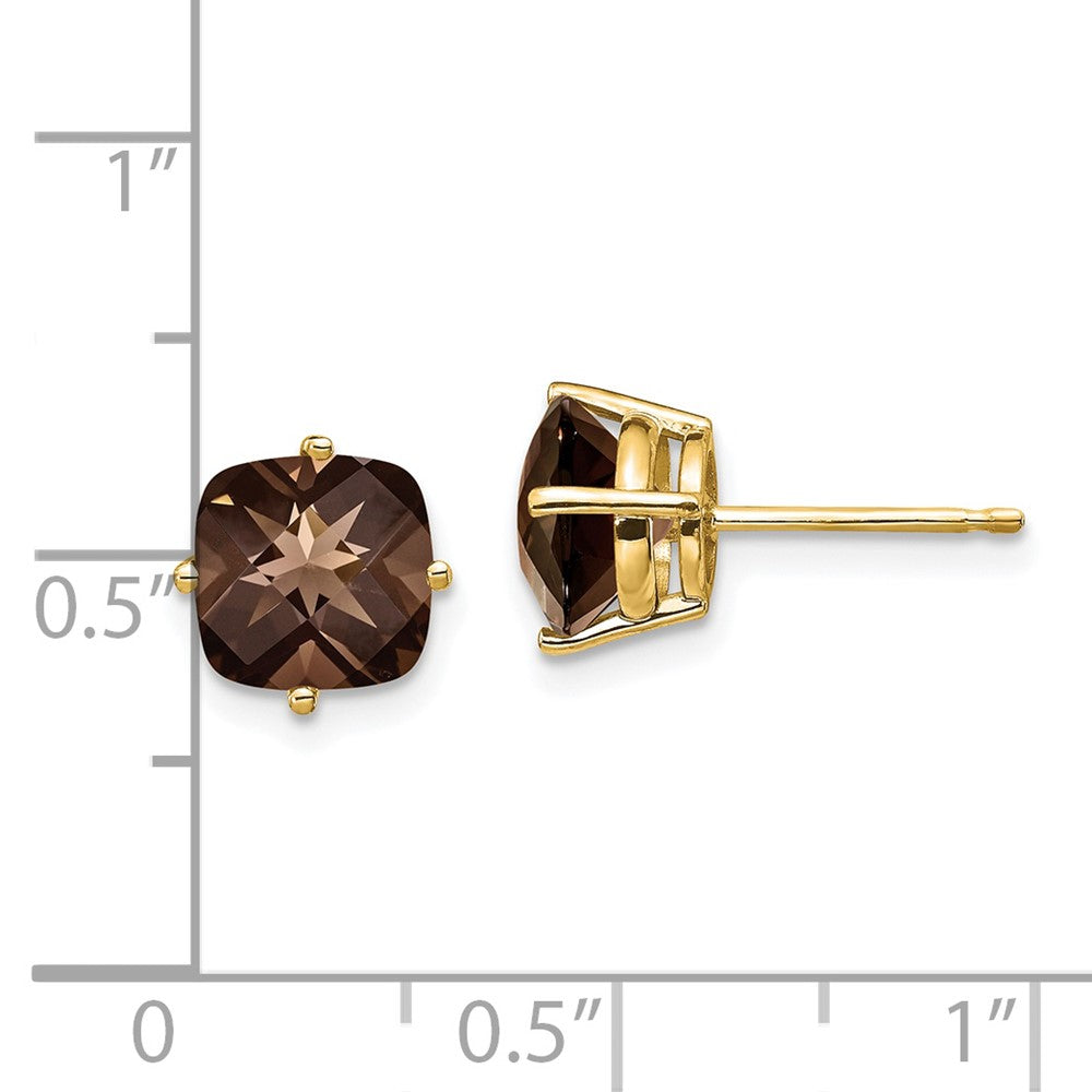 14k Yellow Gold 7mm Cushion Smok Yellow Gold Quartz Earring
