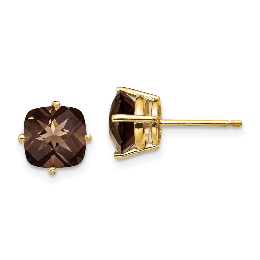 14k Yellow Gold 7mm Cushion Smok Yellow Gold Quartz Earring