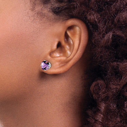 14k White Gold 7x7mm Cushion Amethyst Checker Earring