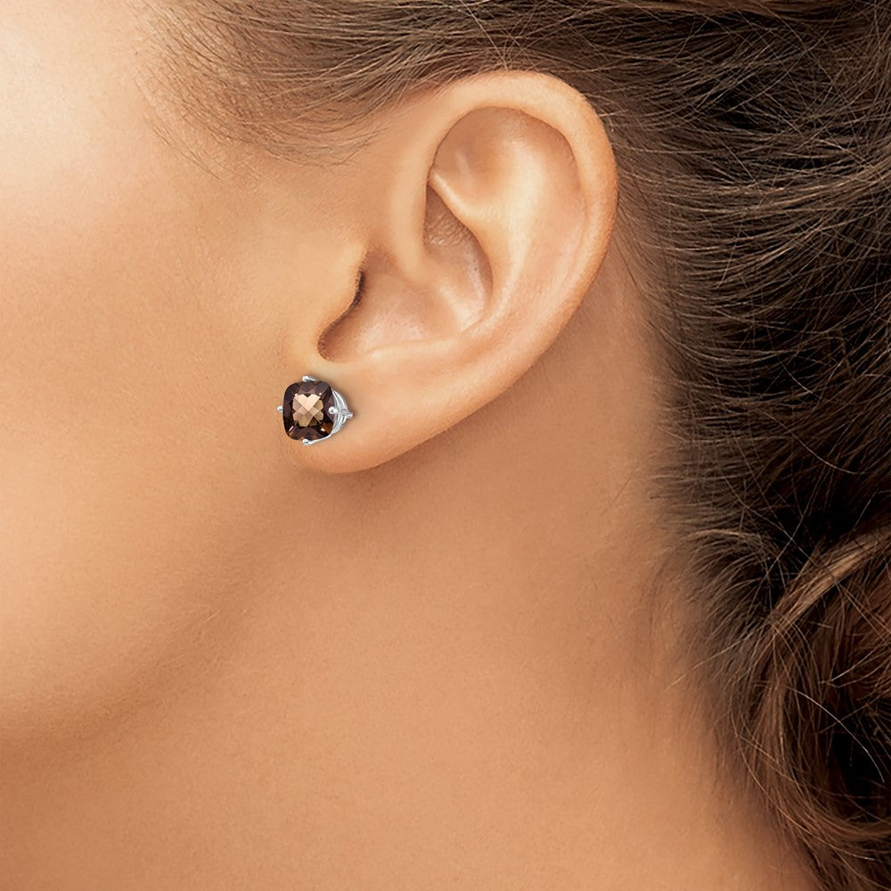 14k White Gold 7mm Cushion Smok Yellow Gold Quartz Earring