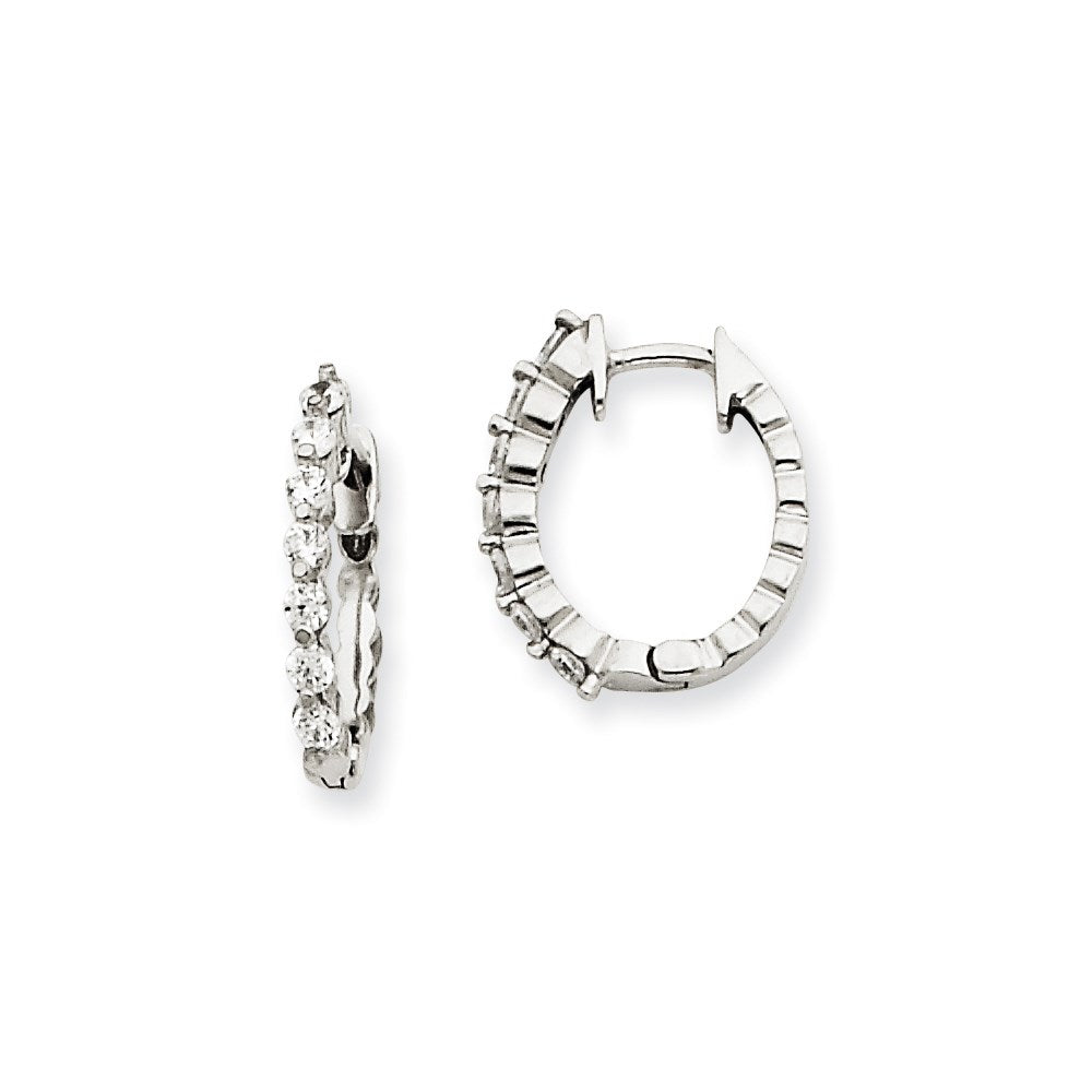 14k White Gold A Real Diamond Hinged Hoop Earrings