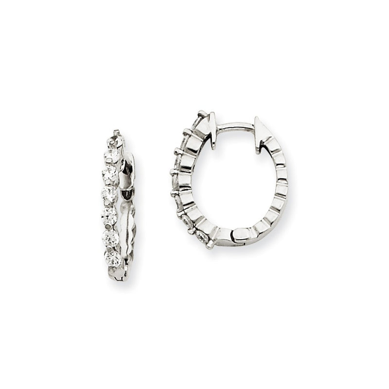 14k White Gold A Real Diamond Hinged Hoop Earrings