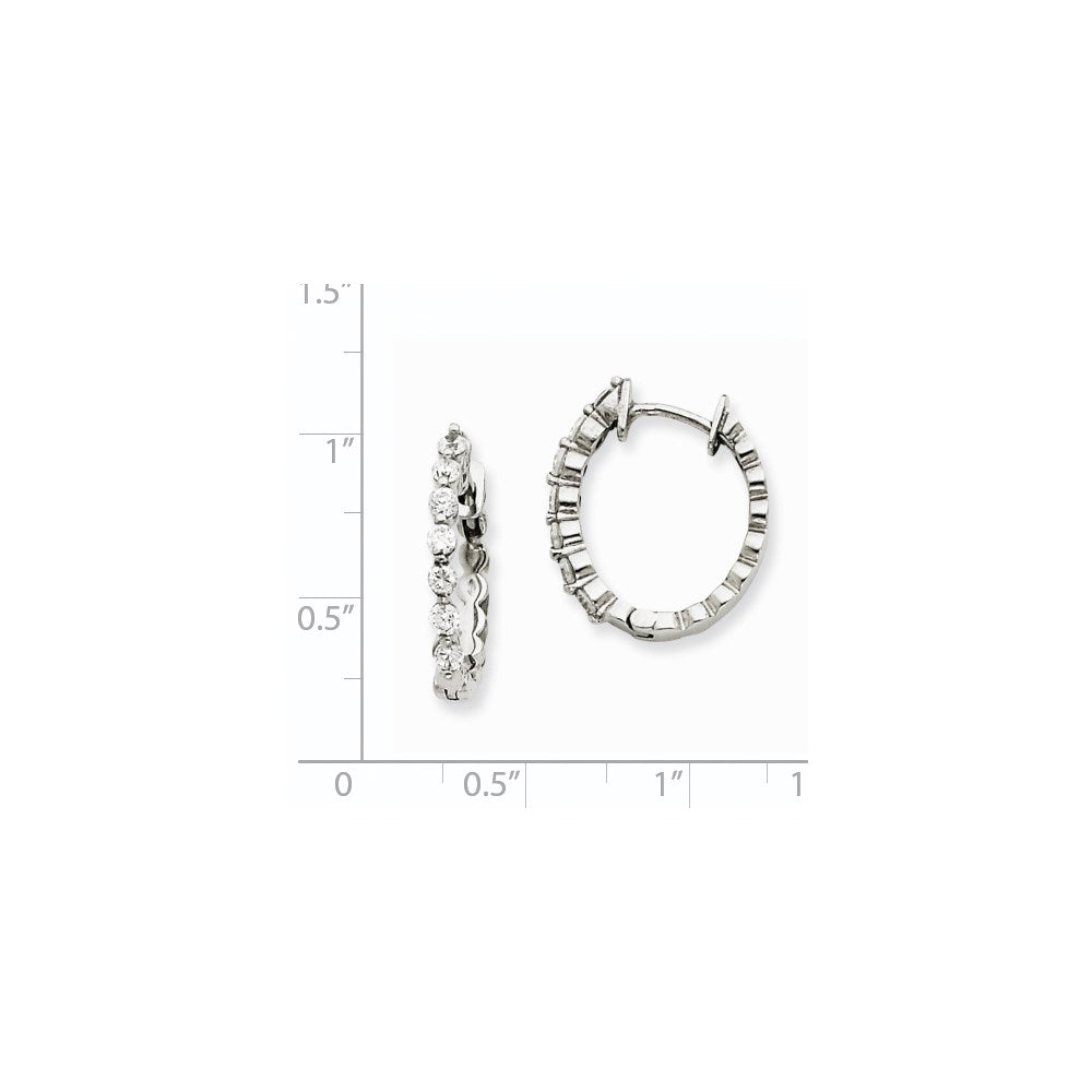 14k White Gold AAA Real Diamond Hinged Hoop Earrings