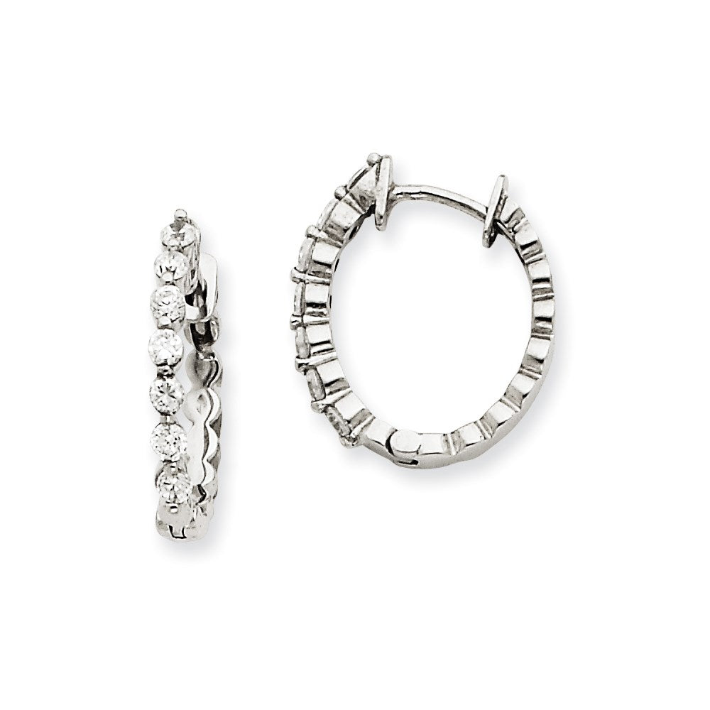 14k White Gold AAA Real Diamond Hinged Hoop Earrings