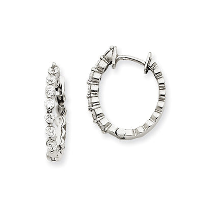 14k White Gold AAA Real Diamond Hinged Hoop Earrings